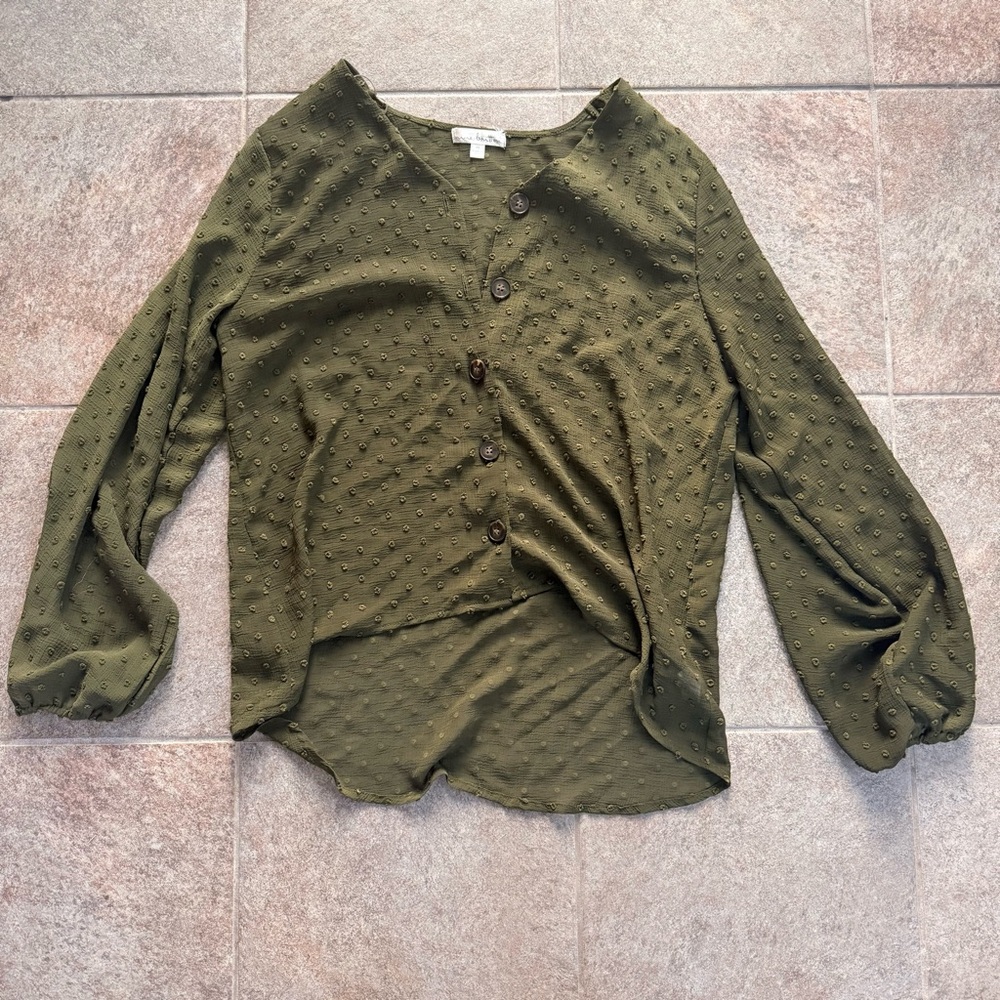 Nine Britton Olive Green Button-Up Women's Top Size Medium